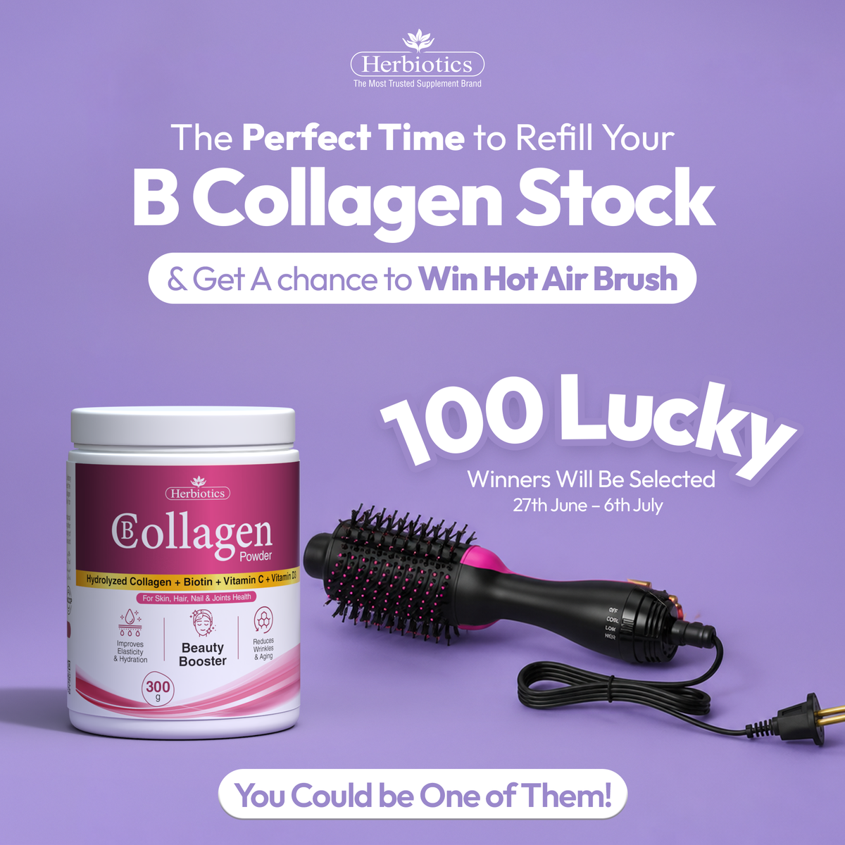 Buy B Collagen Powder & Get Hot Air Brush For Free